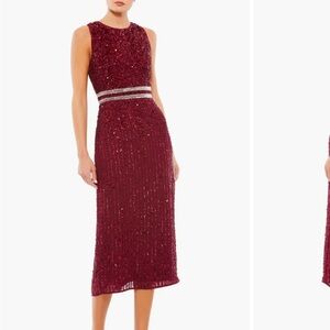 MAC DUGGAL SZ 4 SEQUENCE BEADED MIDI SHEATH DRESS GOWN FORMAL NWT